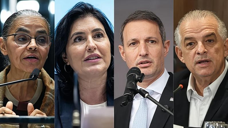 Marina Silva (Rede), Simone Tebet (PSB), Guilherme Derrite (PP) e Márcio França (PSB), da esquerda para a direita