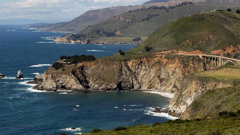 The Art Deco Bixby Bridge, completed in 1932, in Big Sur, Calif., on April 13, 2026. Once again, travelers can drive the full length of the scenic road in California after it was severed by a series of landslides starting in 2023.