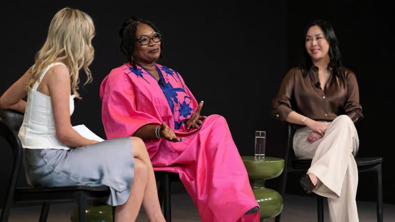 (L-R) Daniela Morosini, Beauty Correspondent, The Business of Beauty, Joke Bakare, CEO, Medplus and Linda Dang, CEO, Sukoshi speak onstage during The Business of Beauty Global Forum 2026 at Stanly Ranch on June 24, 2026 in Napa, California.