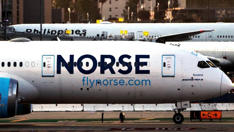 LOS ANGELES CALIFORNIA MARCH 12 A Norse Atlantic Airways Boeing 7879 Dreamliner aircraft taxis at Los Angeles...