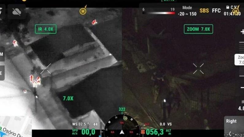 Drone equipado com câmera de infravermelho foi utilizado pelas equipes para auxiliar na localização de suspeitos