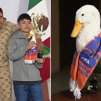 Vídeo mostra pato Merlin, símbolo da Copa, recebido pela presidente do México