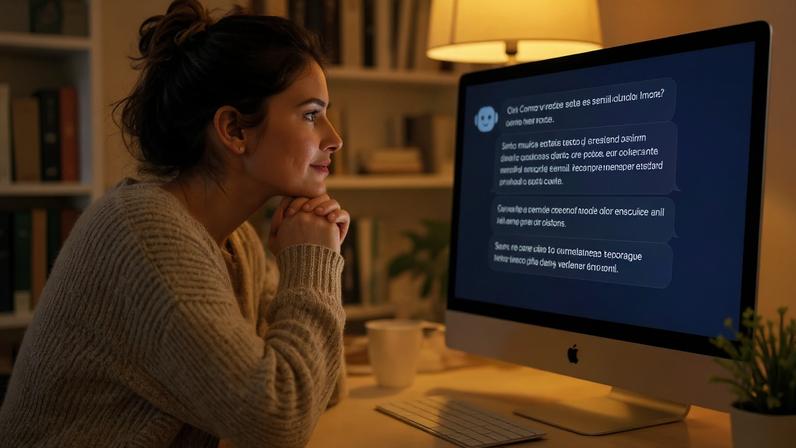 PAIXÃO À PRIMEIRA VISTA - A usuária se derrete diante do computador: respostas convenientes às questões íntimas (Imagem gerada por IA/.)