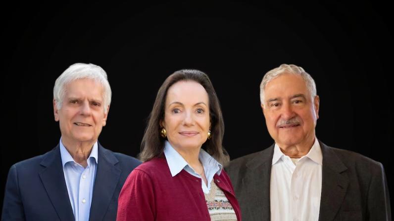 Diretor-executivo do Canal Arte1, Caio de Carvalho (esquerda); presidente do Conselho Curador da FAAP, Celita Procopio de Carvalho (ao meio); e o presidente do Grupo Bandeirantes de Comunicação, João Carlos Saad (direita). Foto: Colagem de Thais Barroco com fotos de Rafayane Carvalho/FAAP