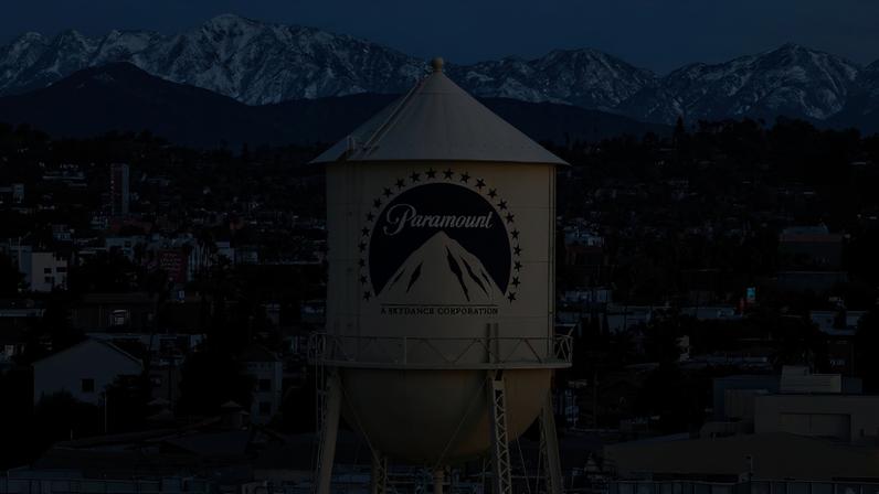 LOS ANGELES CALIFORNIA FEBRUARY 23 An aerial view of the Paramount logo on the water tower at Paramount Studios on...