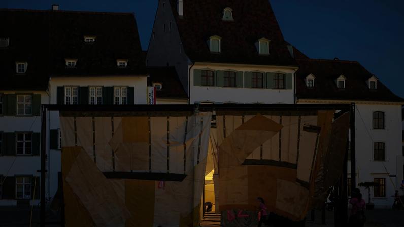 Ibrahim Mahama's site-specific commission on the Münsterplatz for Art Basel 2026.