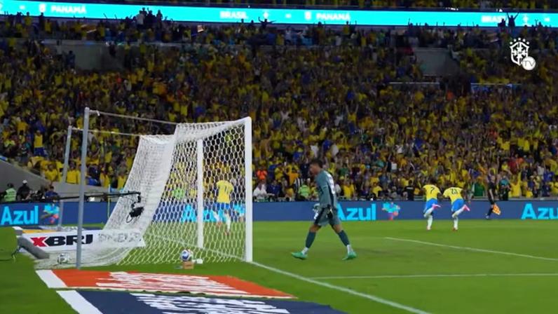 O atacante do Real Madrid acertou um chute de fora da área para marcar o primeiro gol do Brasil na vitória por 6 a 2 sobre o Panamá, no Maracanã, em partida preparatória para a Copa do Mundo de 2026.