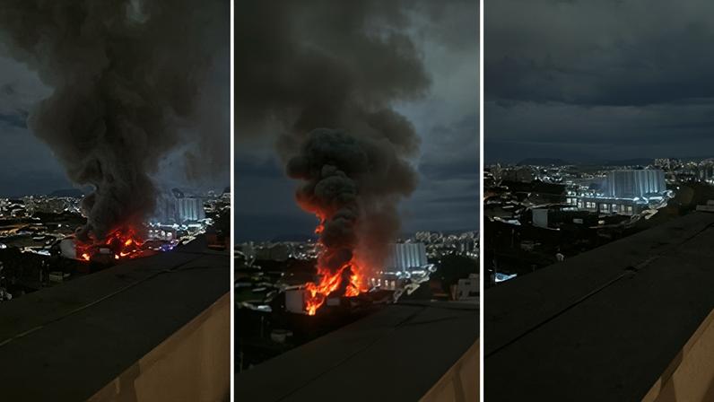 Imagens mostram a dimensão do fogo e a cortina de fumaça que se espalhou pelo céu da cidade por conta da ocorrência