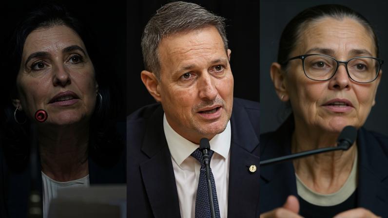 Da esquerda para a direita: Simone Tebet, Guilherme Derrite e Marina Silva