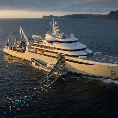 Navio de luxo troca ostentação por ciência e retira até 5 t de lixo diariamente