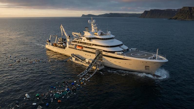 Navio norueguês combina luxo discreto e missão científica em fiorde frio