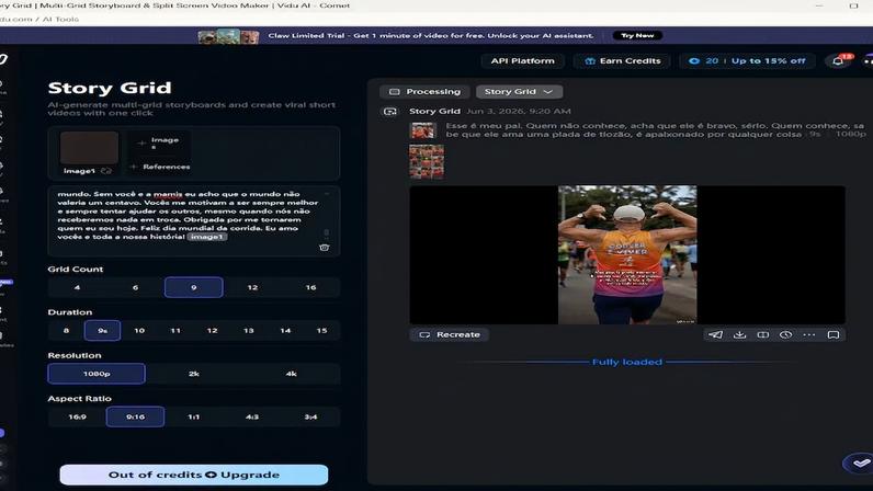 Captura de tela do Vidu StoryGrid
