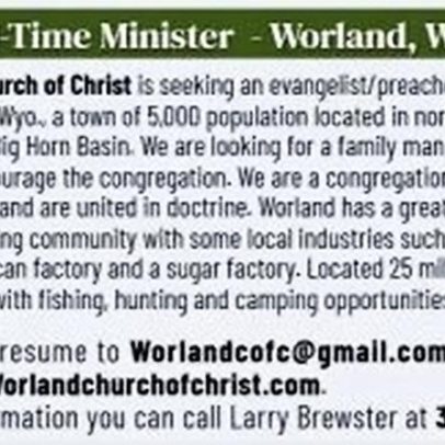 Ministro em tempo integral na Worland Church of Christ