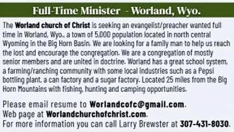 Ministro em tempo integral na Worland Church of Christ