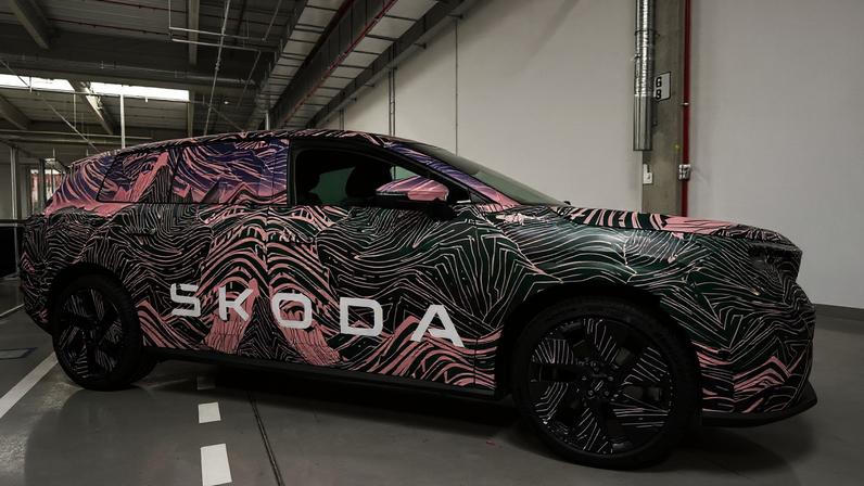 The Peaq, under wraps in February at a Škoda factory.