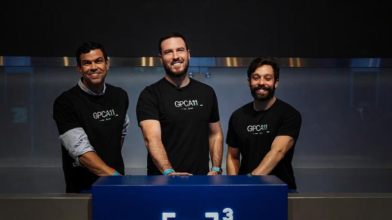 Fernando Vasconcellos, CEO do Grupo Primo, Thiago Nigro, fundador do negócio e Guilherme Cadonhotto, diretor de alocação da Grão: festa de lançamento do ETF com toque do sino na Bolsa de Valores ocorreu nesta terça-feira, dia 2