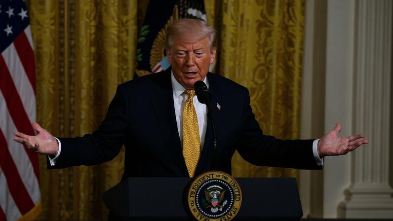 WASHINGTON DC MAY 06 U.S. President Donald Trump speaks during a military mothers celebration in the East Room of the...
