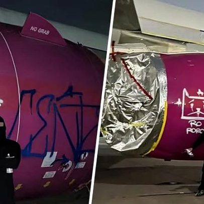 Homem invade aeroporto de Santiago e vandaliza avião com grafite