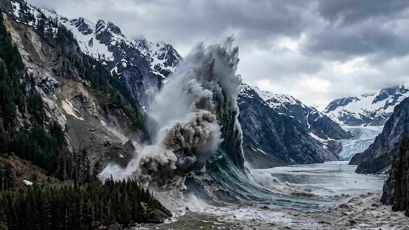 Megatsunami no Alasca alcançou impressionantes 481 metros após gigantesco deslizamento de rochas. (Imagem: Getty Images via Canva)