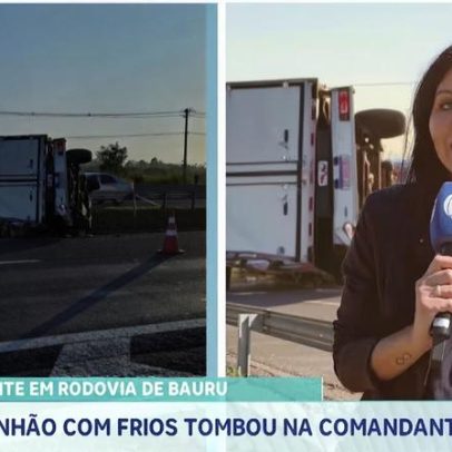 Caminhão de frios tombou na rodovia de Bauru