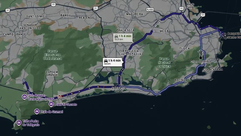 Imagem mostra trajetos que seriam realizados por helicópteros antes de queda no Rio de Janeiro • Reprodução