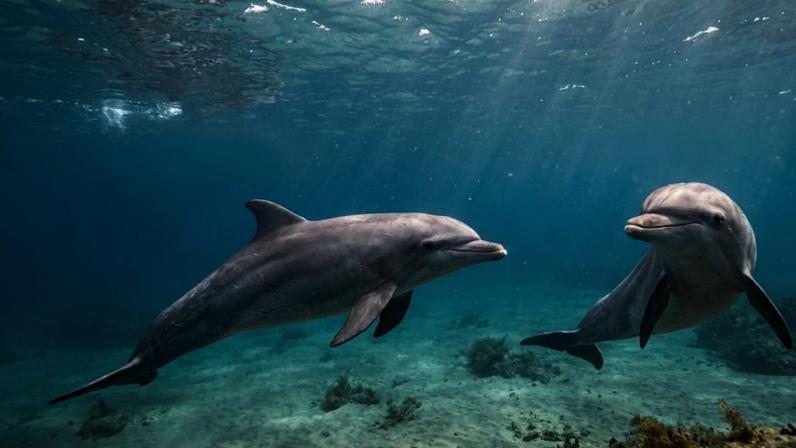 Golfinhos usam sons únicos que funcionam como verdadeiros nomes no oceano. (Imagem: Fala Ciência via Gemini)