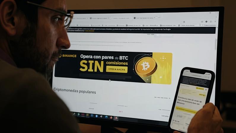 Un usuario consulta el sitio web de Binance en España