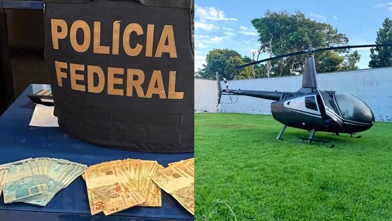 Operação Afluente apreende helicóptero e maços de dinheiro. Foto: divulgação / PF