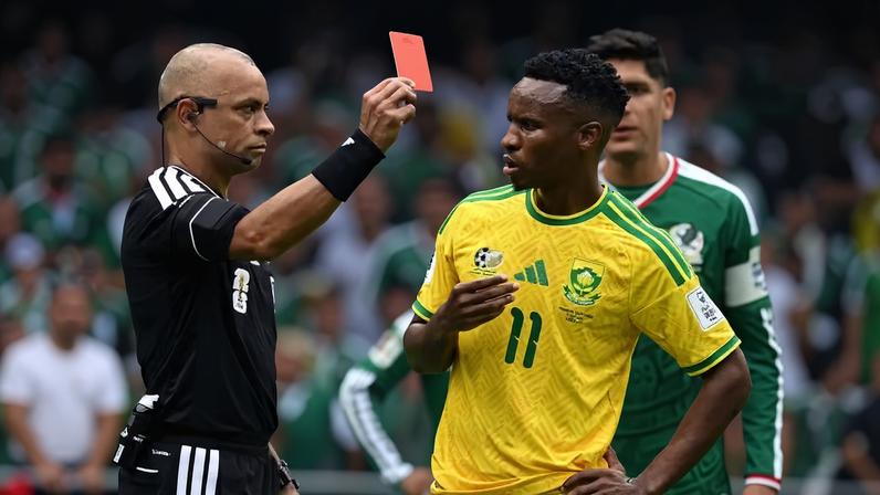 Árbitro brasileiro Wilton Pereira Sampaio dá cartão vermelho durante o jogo de abertura da Copa do Mundo (México x África do Sul) — Foto: Yuri Cortez/AFP