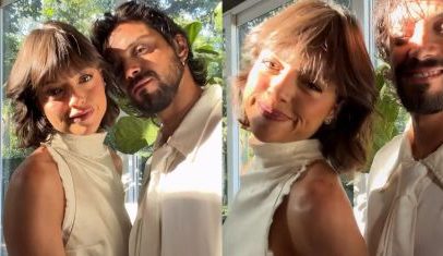 Agatha Moreira usa look branco no casamento de ator