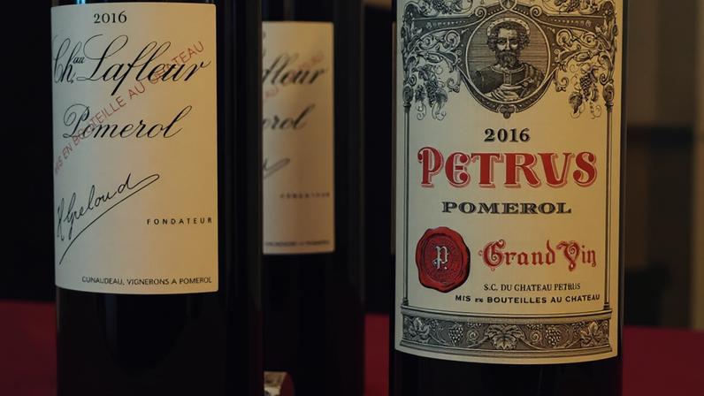 Bottles of Château Lafleur and Petrus