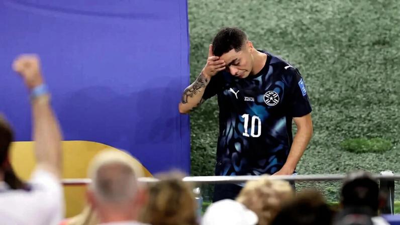 Almirón will miss at least Paraguay's final group-stage match against Australia after being sent off.