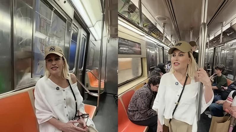 Ana Maria Braga anda de metrô em Nova York pela primeira vez