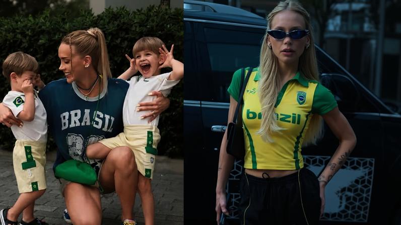 Ana Lídia, esposa de Bruno Guimarães, com os dois filhos — Matteo, 3 anos, e Pietro, 2 anos — Foto: Reprodução/redes sociais