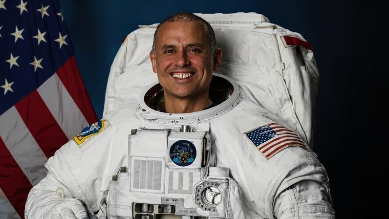 NASA astronaut and International Space Station Expedition 74/75 flight engineer Anil Menon poses for a portrait at NASA’s Johnson Space Center in Houston.