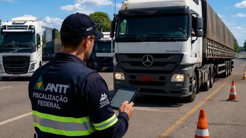 Com a nova fiscalização eletrônica da ANTT, centenas de caminhoneiros estão retidos no Polo Empresarial Sul, em Teresina. (Foto: Imagem criada utilizando Open AI/Gazeta do Povo)