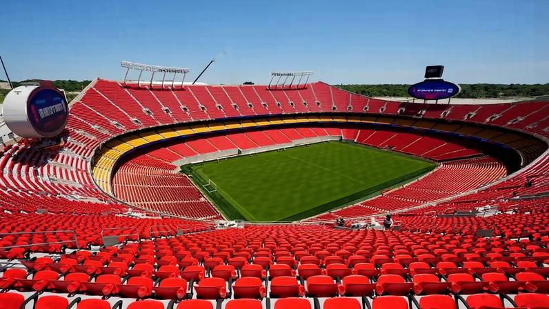 Vista geral do Arrowhead Stadium, que será renomeado como Kansas City Stadium, antes dos jogos da Copa do Mundo da FIFA de 2026 em Kansas City, Missouri. — Foto: AP/Charlie Riedel