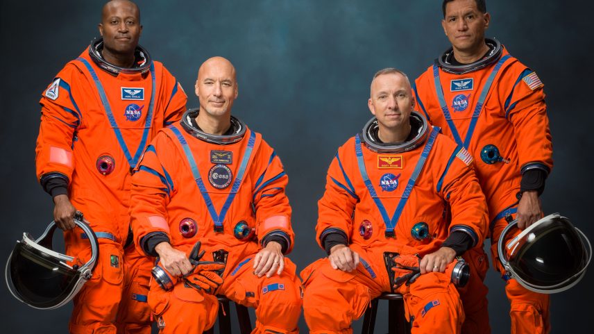The Artemis III crew poses for an official portrait (from left: Andre Douglas, Luca Parmitano, Randy Bresnik, Frank Rubio).