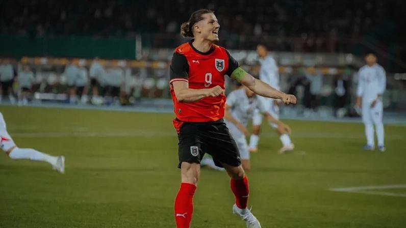 Marcel Sabitzer (Áustria) durante jogo contra a Tunísia, no dia 01.06.2026.