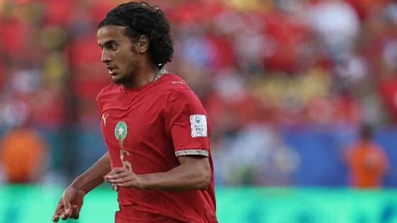 Ayoub Bouaddi durante Brasil x Marrocos