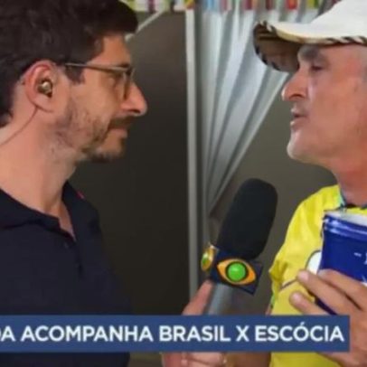 Terceiro gol do Brasil impede declaração de amor de entrevistado na Band
