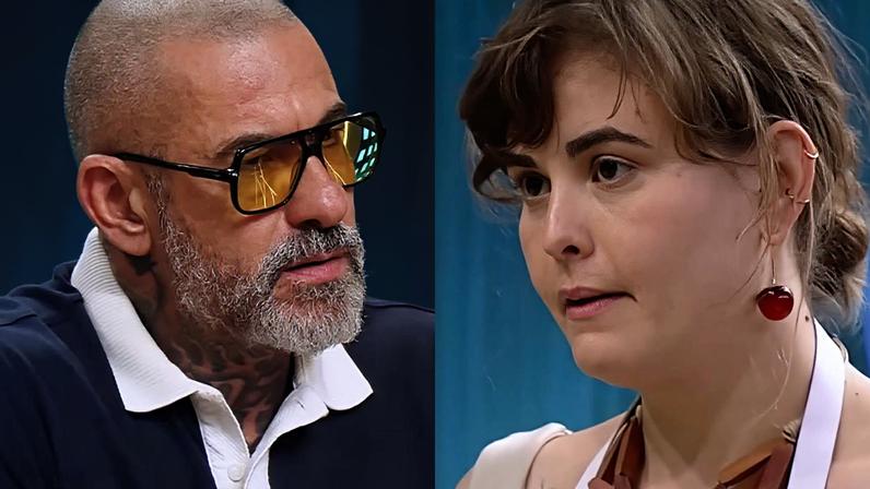 O chef Henrique Fogaça e a participante Carla no MasterChef (Reprodução/BAND)