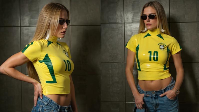 Deborah Secco veste camisa da Seleção em látex para assistir ao jogo do Brasil contra o Marrocos — Foto: Reprodução/Instagram