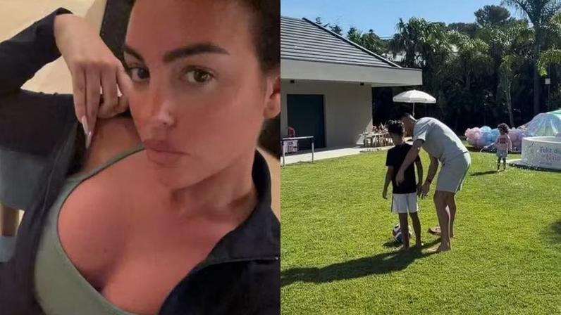 Georgina Rodríguez mostra Cristiano Ronaldo treinando com os filhos em dia livre: 'Truques do maior' — Foto: Reprodução/Instagram