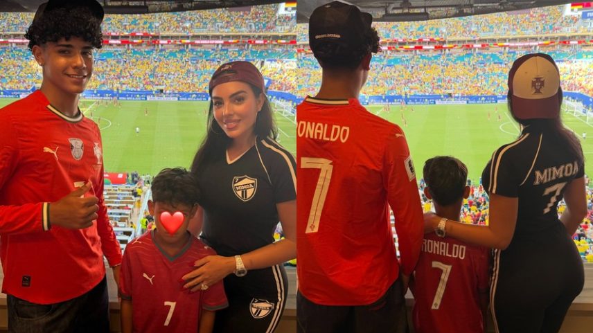 Georgina Rodríguez encanta com fotos dos filhos torcendo pelo pai, Cristiano Ronaldo, durante a Copa — Foto: Reprodução/Instagram