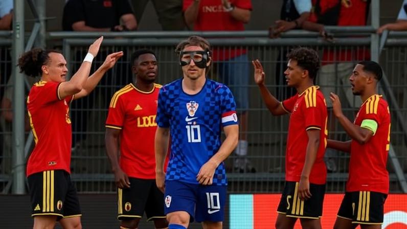 Bélgica comemora gol contra a Croácia de Luka Modric, em amistoso pré-Copa do Mundo