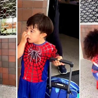 Babá se veste de Homem-Aranha para buscar criança na escola e reação viral