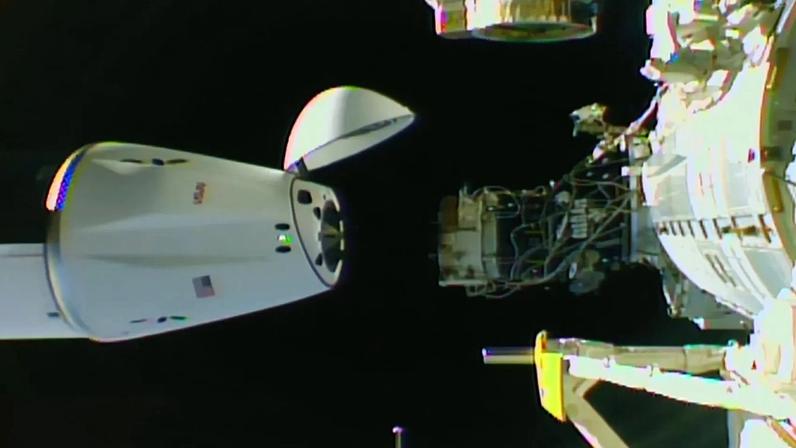 The SpaceX Dragon cargo spacecraft is seen shortly after undocking from the International Space Station's forward port on the Harmony module.