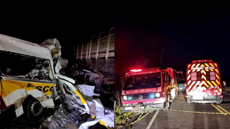 Van escolar e caminhão bateram na rodovia estadual GO-518