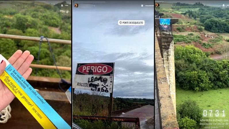 Prints da rede social de Maria Eduarda Rodrigues de Freitas ao chegar à Ponte do Esqueleto